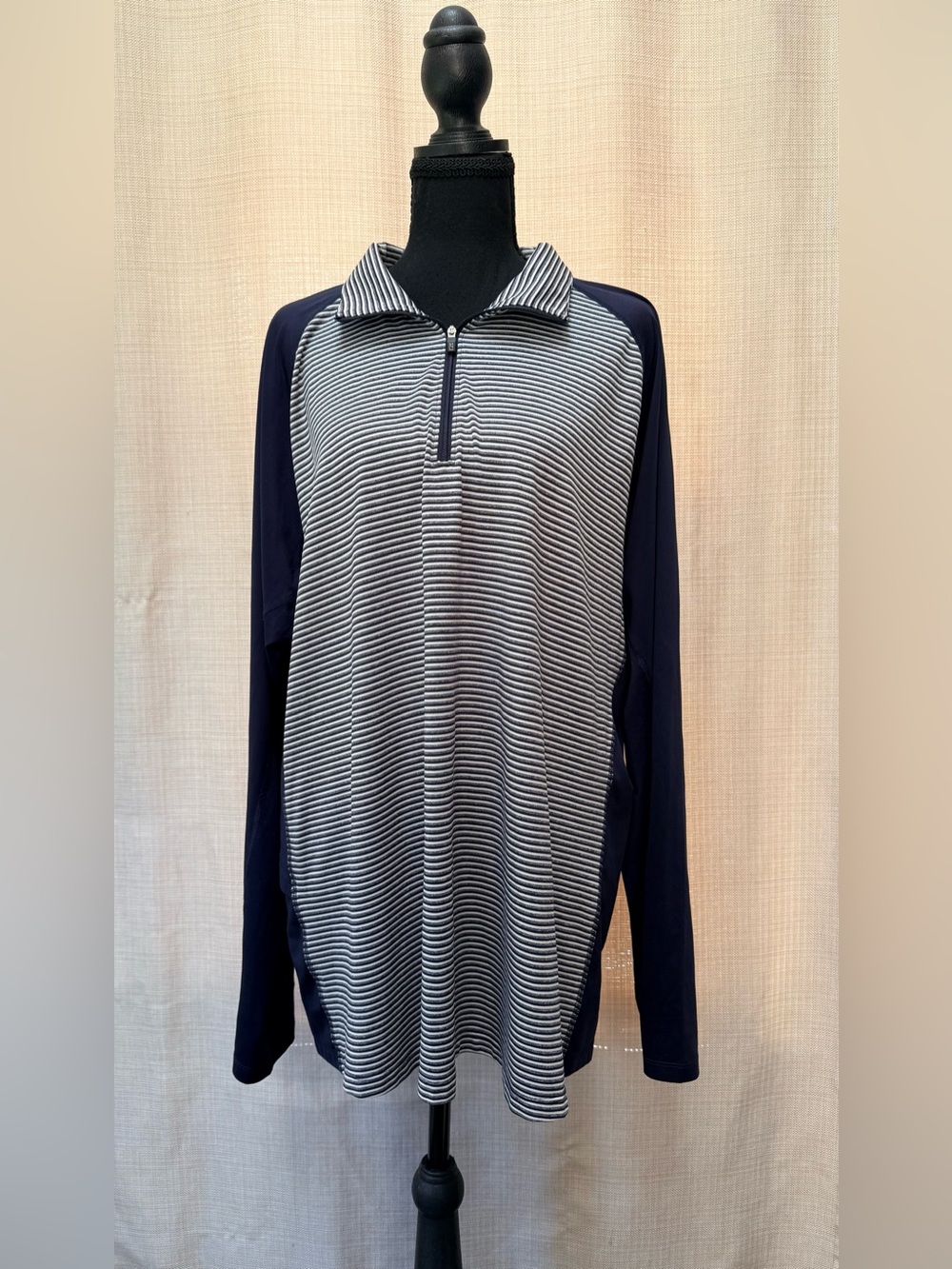 Cutter & Buck XXXL 3XL Golf Pullover 1/4 Zip Striped Navy Performance Pocket